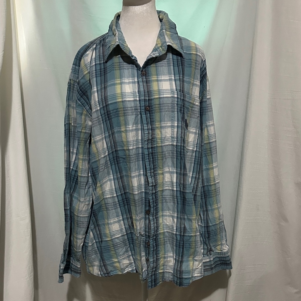 mens Blue Green white Plaid Bit & Bridle Button-Up Shirt size 2x